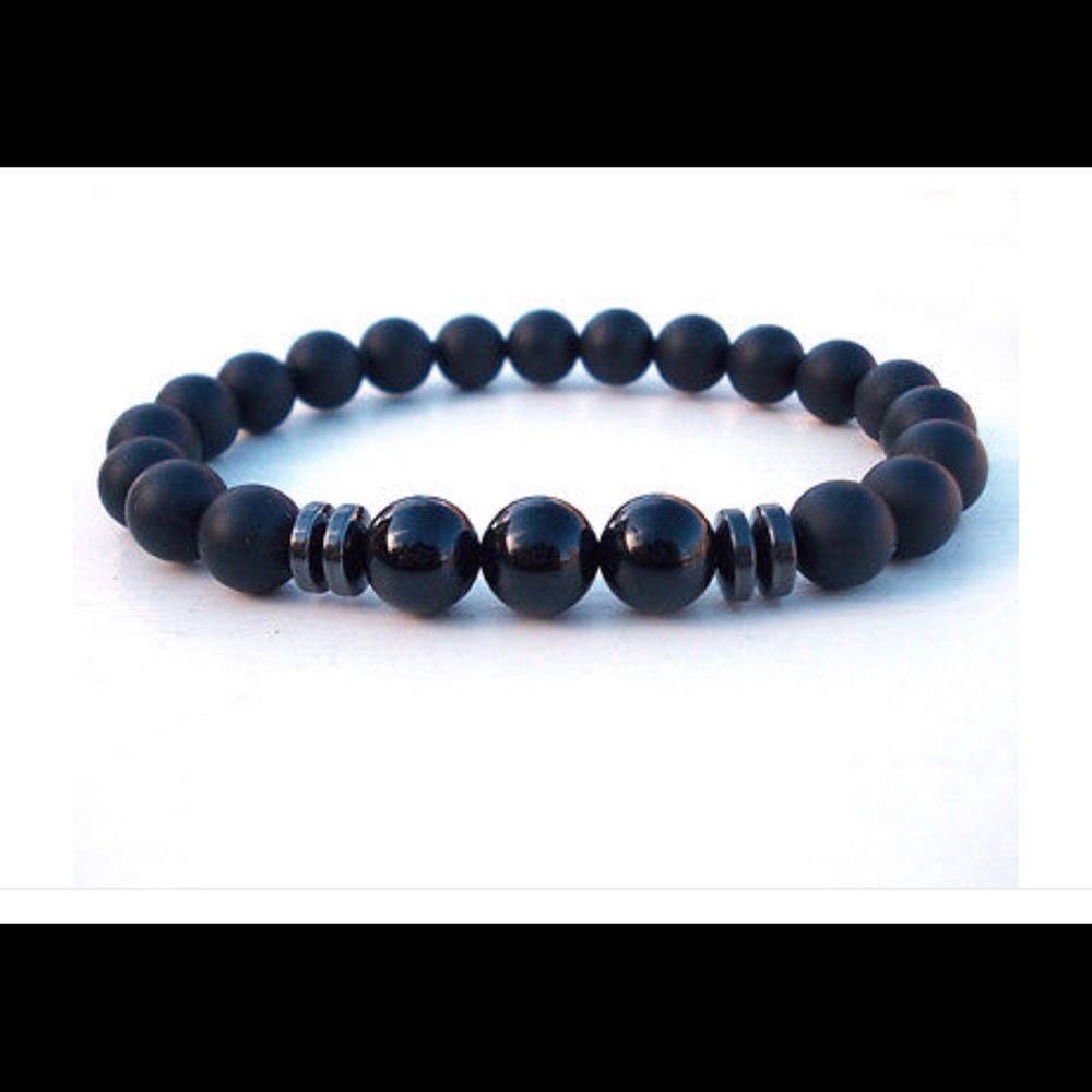 🔴🔥SALE Men Black Tourmaline Matt Agate Stone